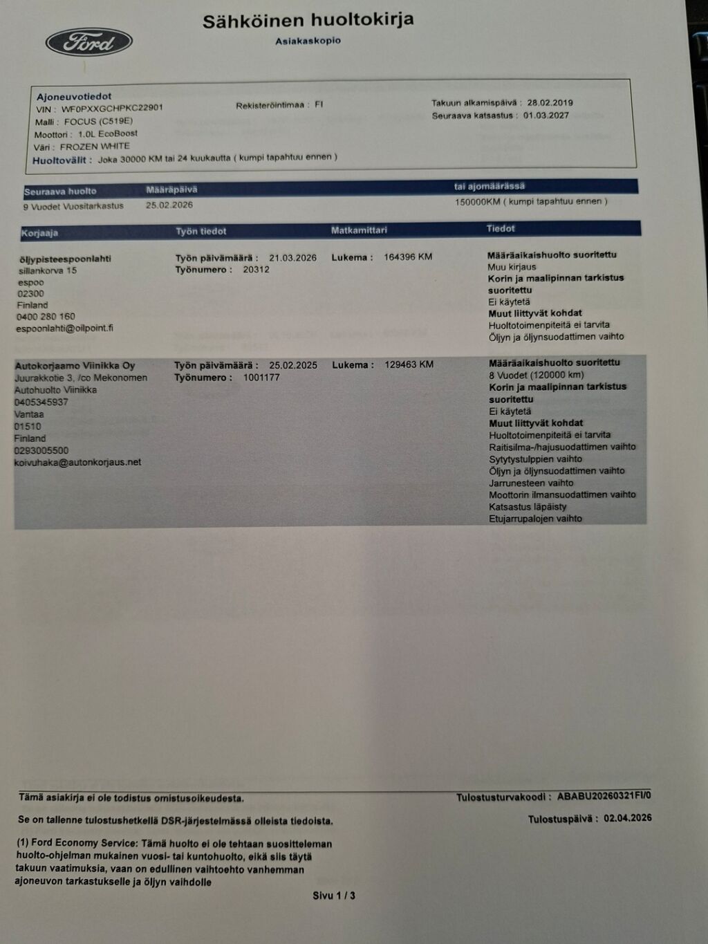 Ford Focus 2019 Valkoinen