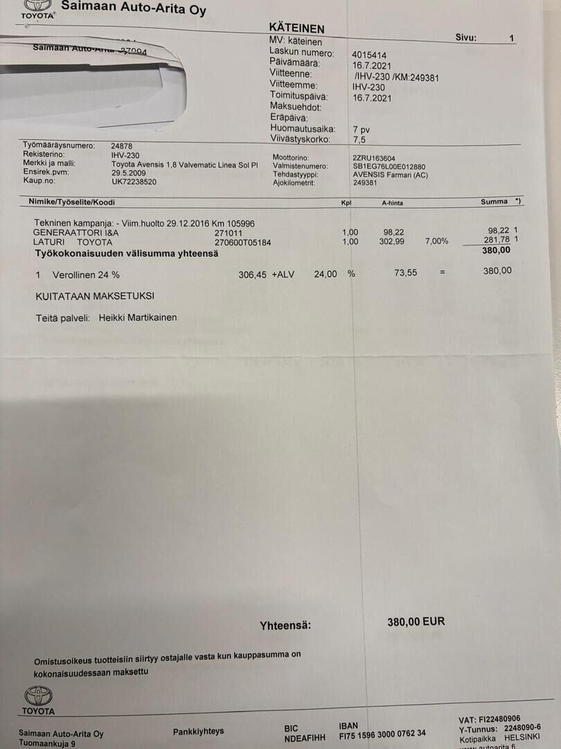 Toyota Avensis 2009 Vihreä