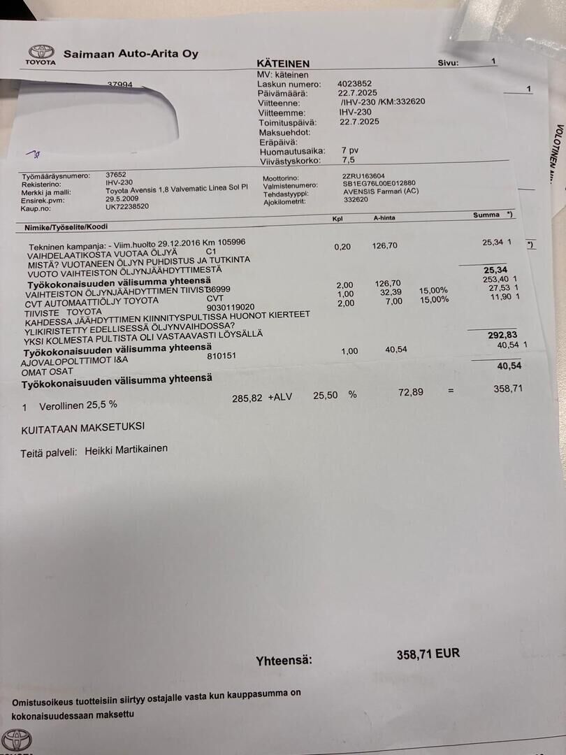 Toyota Avensis 2009 Vihreä