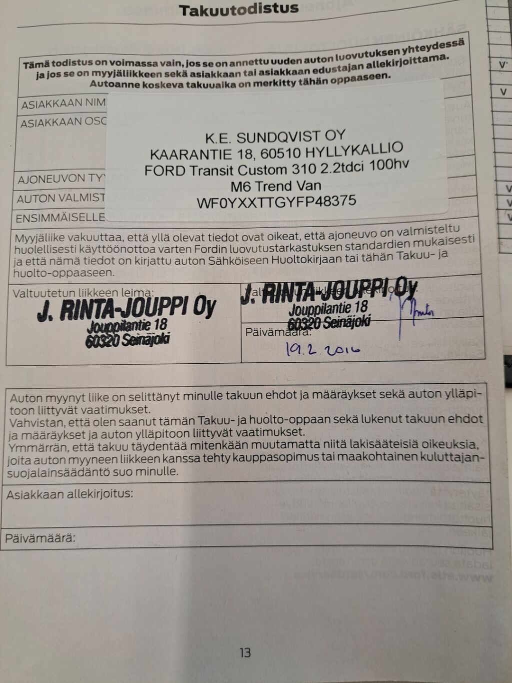 Ford Transit Custom 2016 Musta