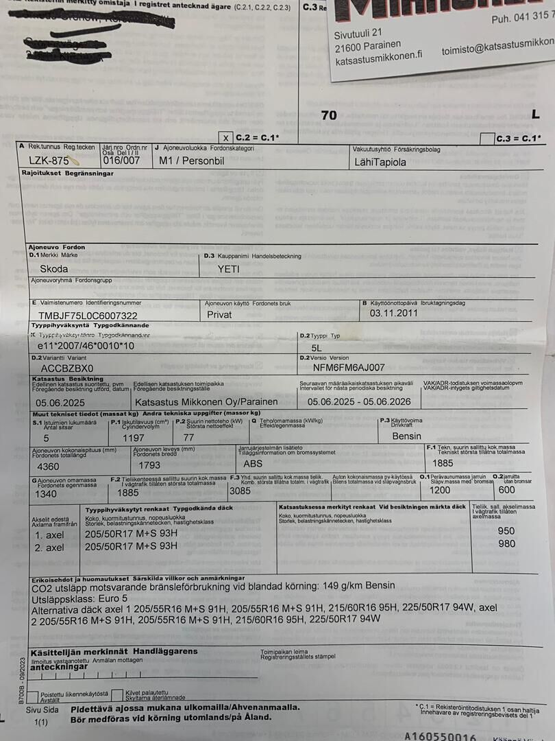 Skoda Yeti 2011 Valkoinen