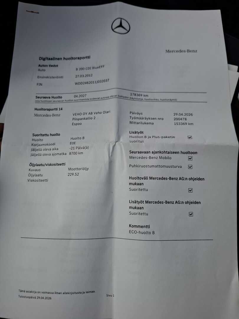 Mercedes-Benz B 2012 Harmaa