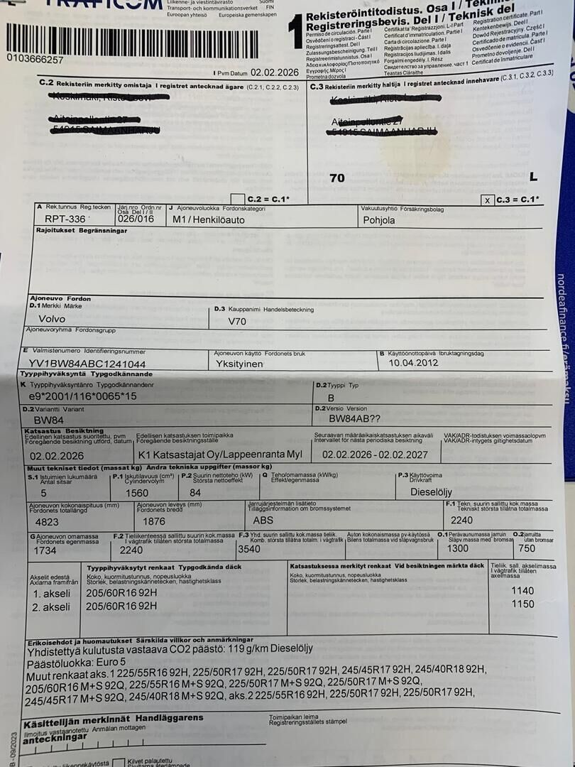 Volvo V70 2012 Musta