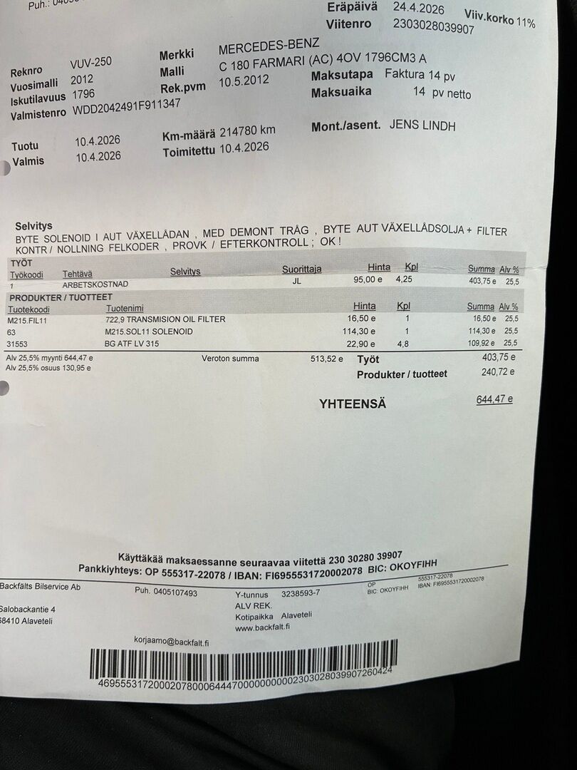 Mercedes-Benz C 2012 Valkoinen