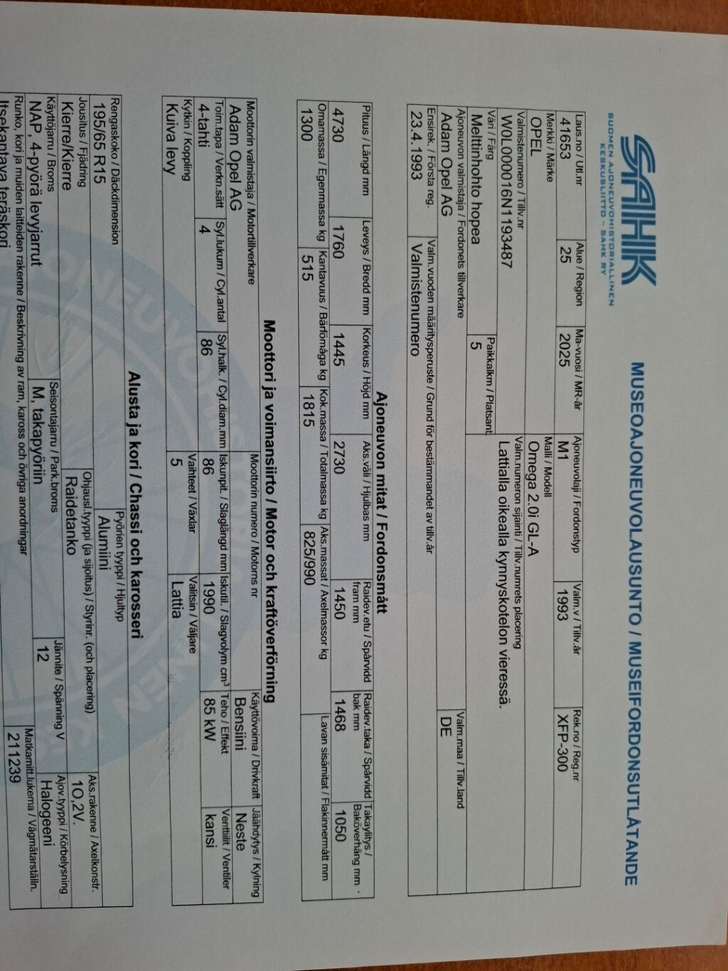 Opel Omega 1993 Harmaa