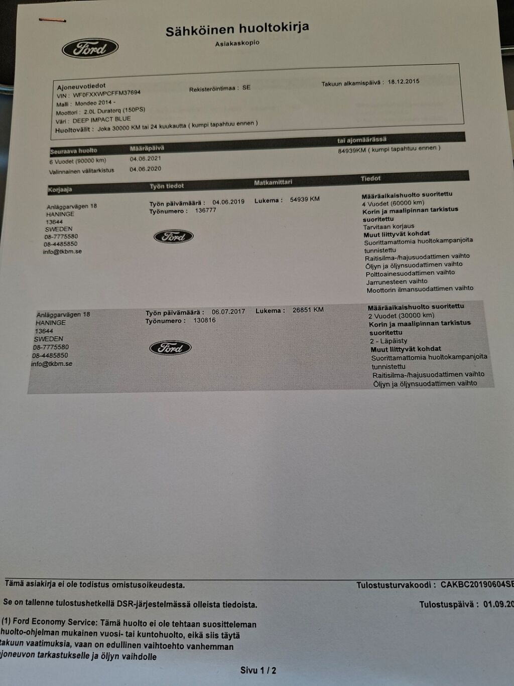 Ford Mondeo 2015 Sininen