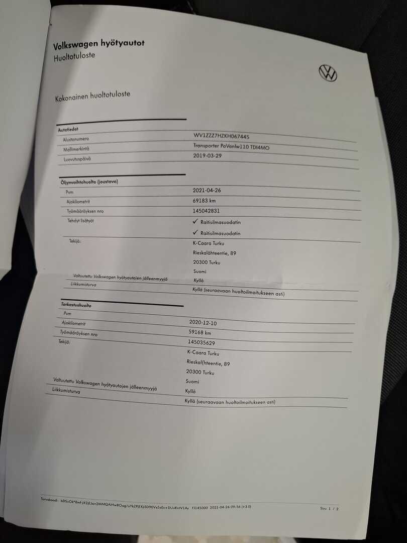 Volkswagen Transporter 2019 Valkoinen